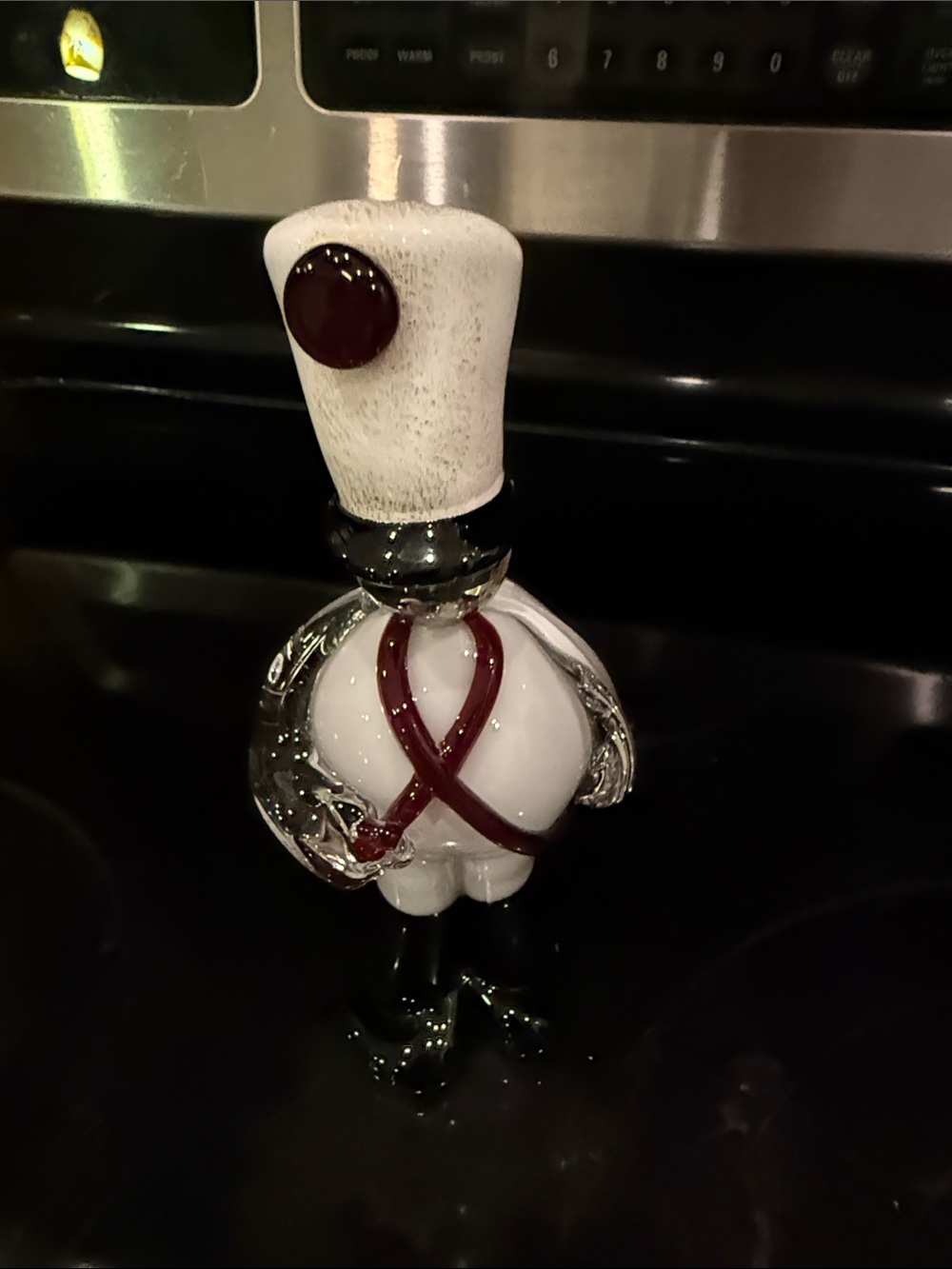 Murano White Glass Figure with Maroon Accents
